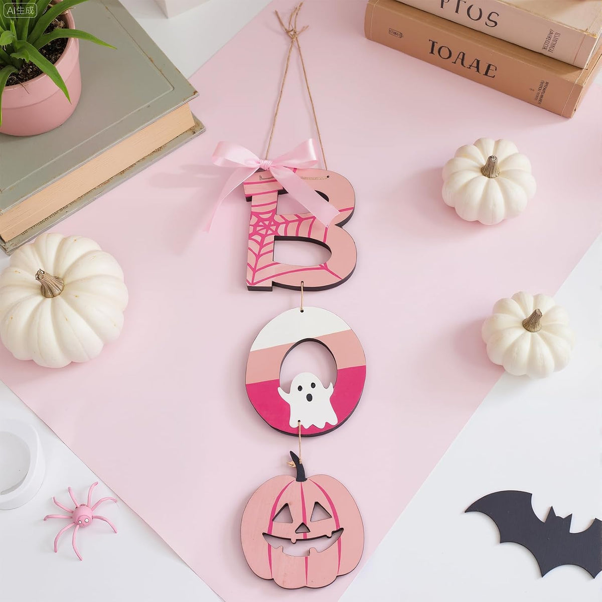 Halloween Door Decoration Pink Boo Wall Sign Large Size
