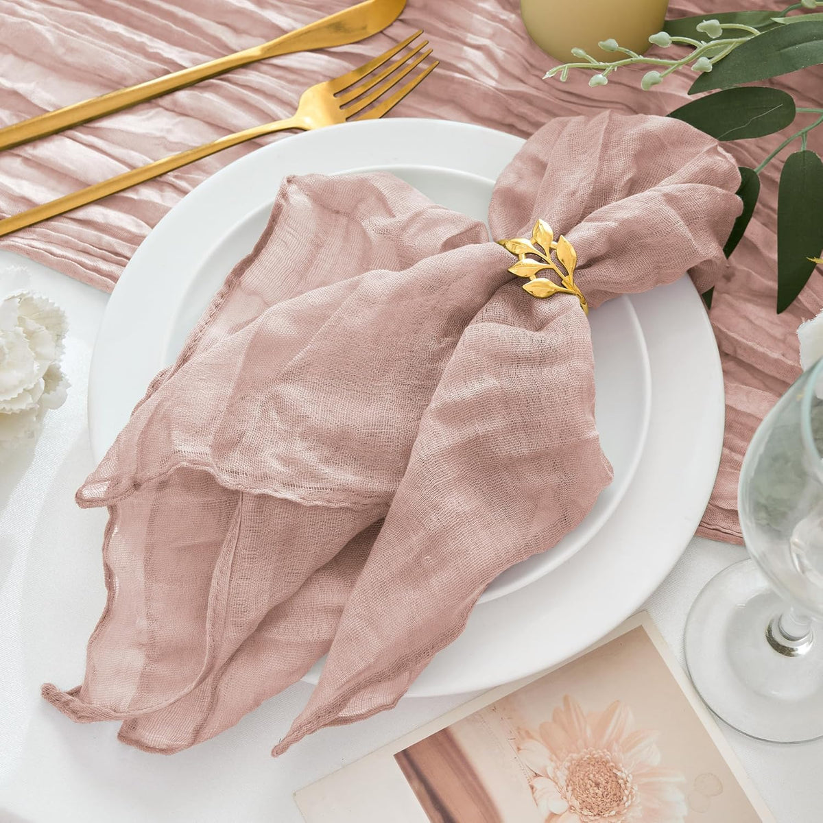 12 Pack Cheesecloth Napkins 20"x20" Dusty Pink Boho Gauze Cheese Cloth Napkins Bulk Rustic Dinner Table Decor for Wedding Bridal Baby Shower Party