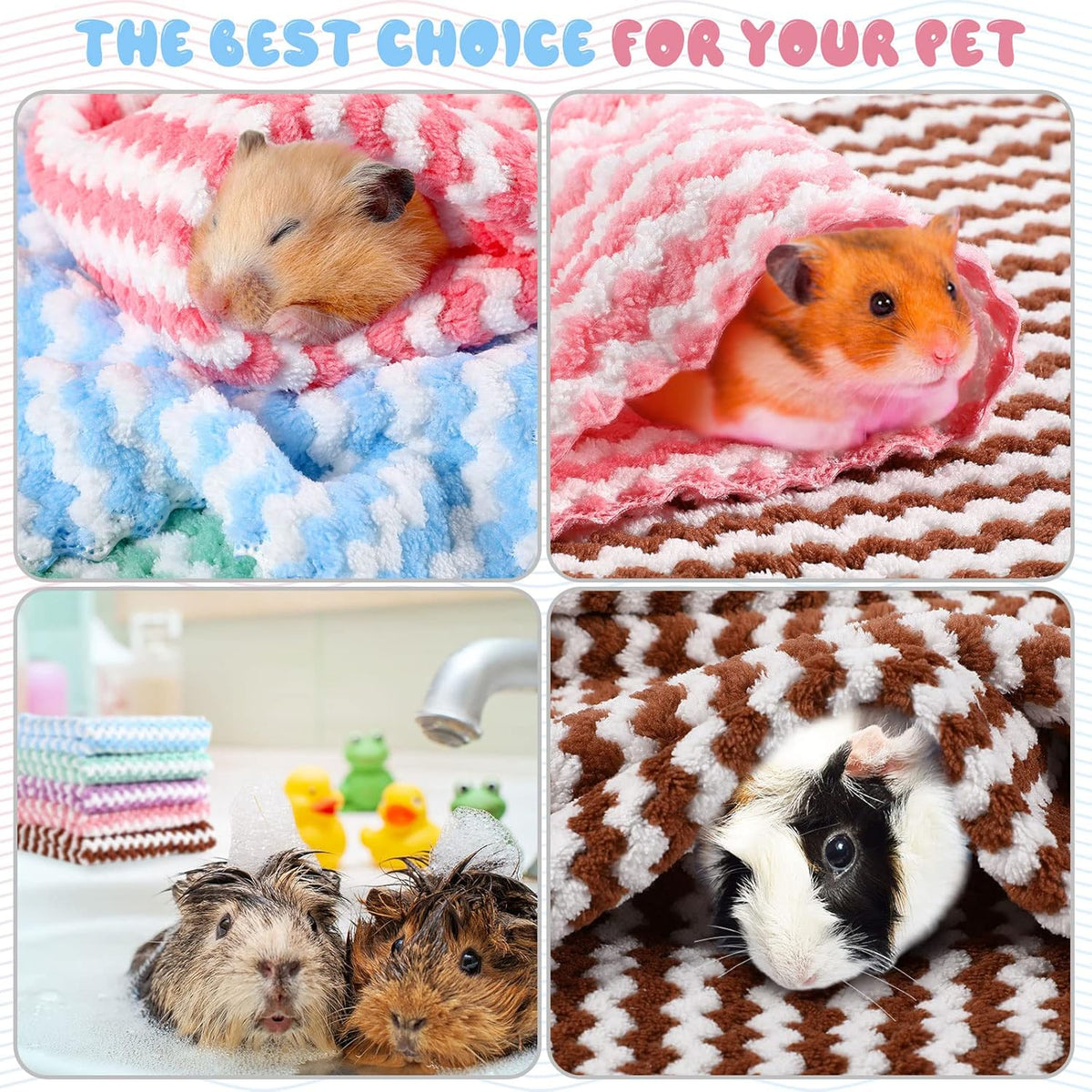 Moukeren 20Pcs Guinea Pig Fleece Bedding Blankets Bulk Washable Small Animal Fleece Cage Liners Pet Wash Cloth Sleeping Mat Cover for Hamster Chinchilla Rabbit Hedgehog(Multicolor, 12 x 12 Inch)