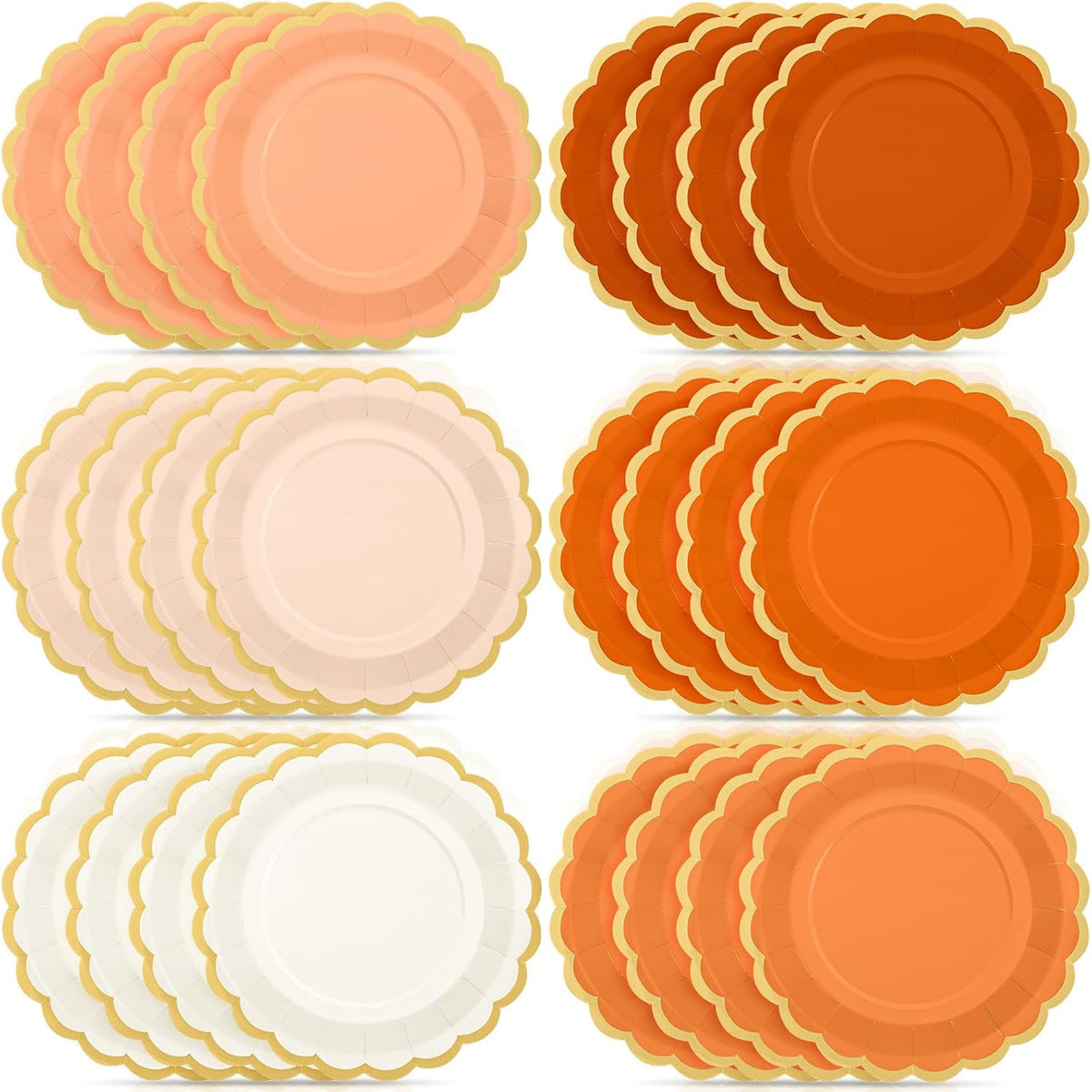 48 Pcs Sage Paper Plates 9 Inch Scalloped Orange Beige Peach