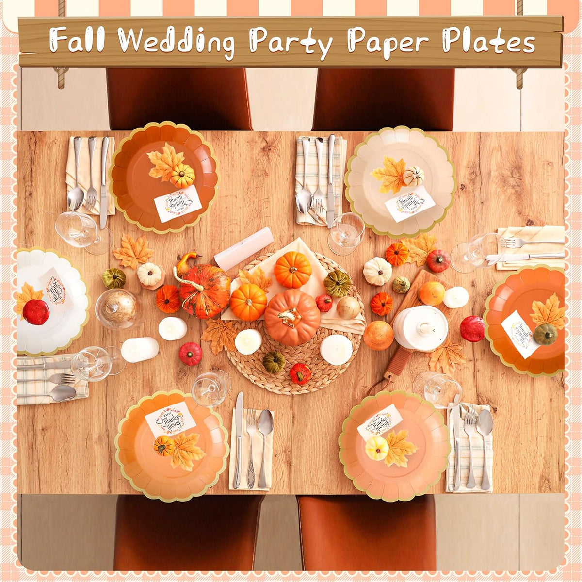 48 Pcs Sage Paper Plates 9 Inch Scalloped Orange Beige Peach