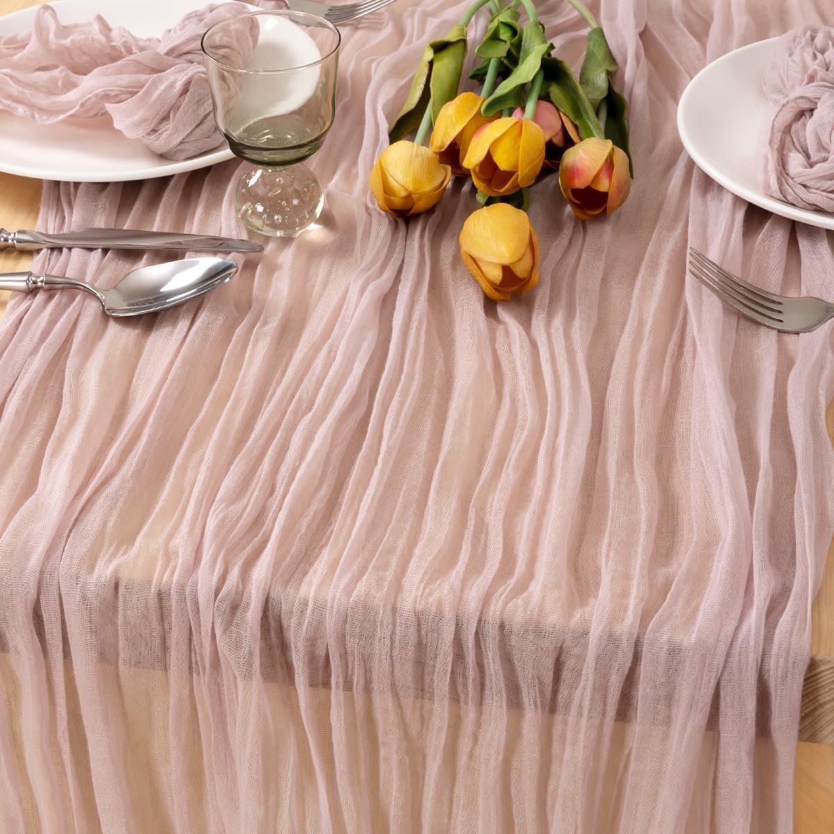 3 Pack Pink Table Runner 10ft Rustic Gauze Cheesecloth Table Decor