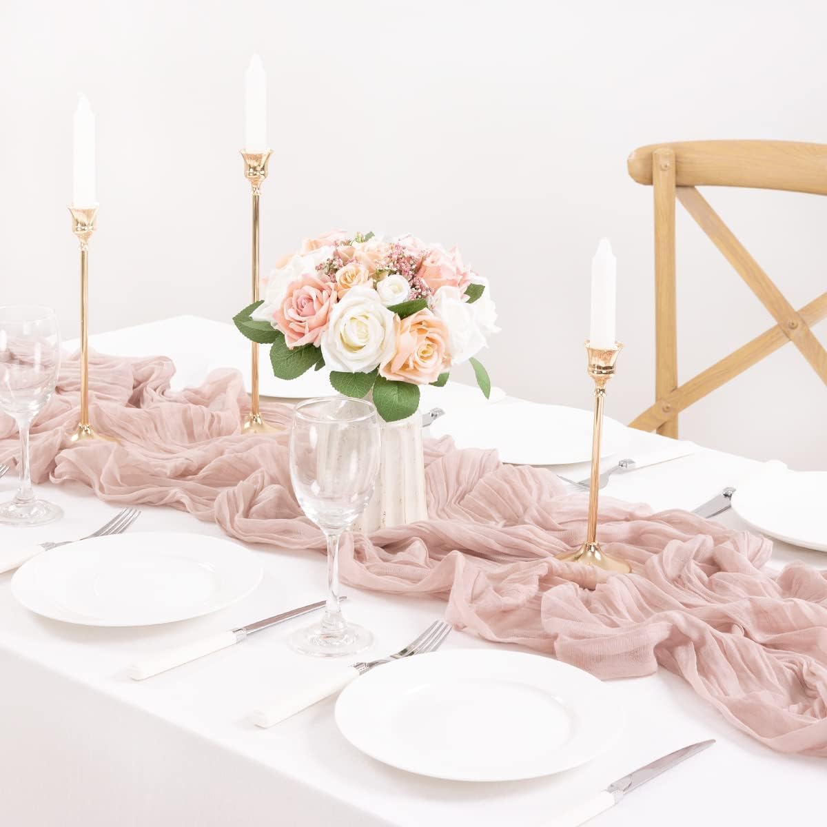 3 Pack Pink Table Runner 10ft Rustic Gauze Cheesecloth Table Decor