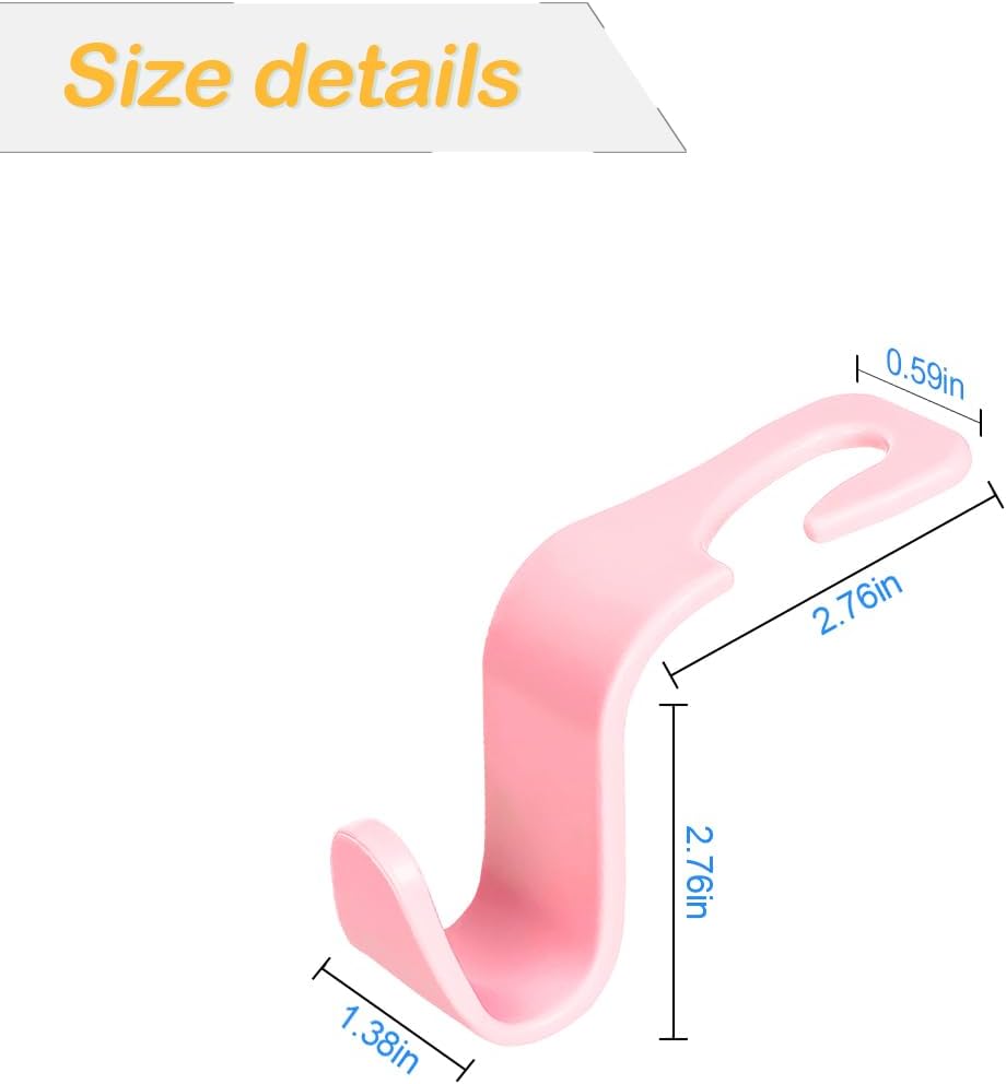 4 Pack 360-Degree Rotating Headrest Hooks, Pink