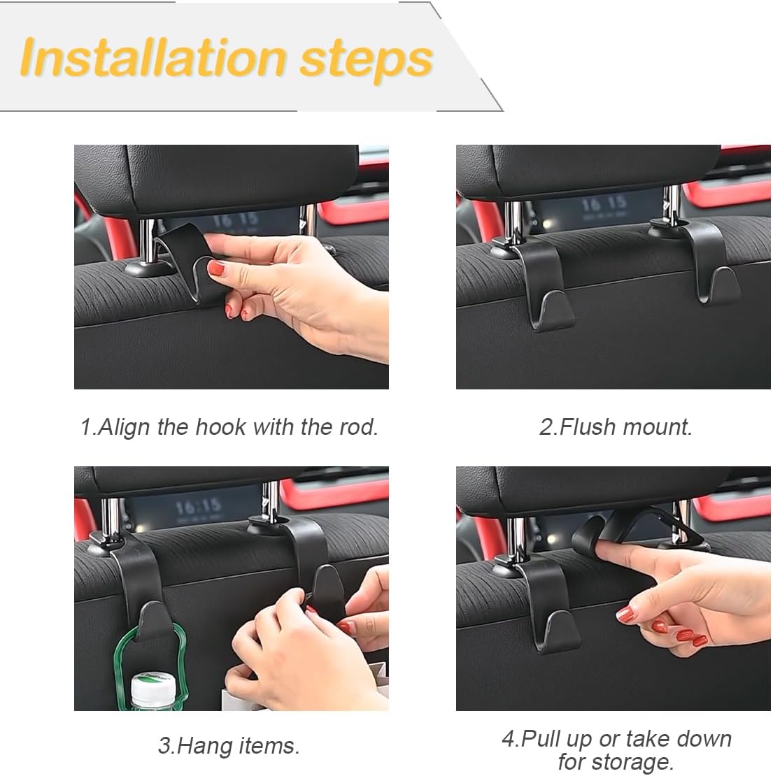 4 Pack 360-Degree Rotating Headrest Hooks, Pink