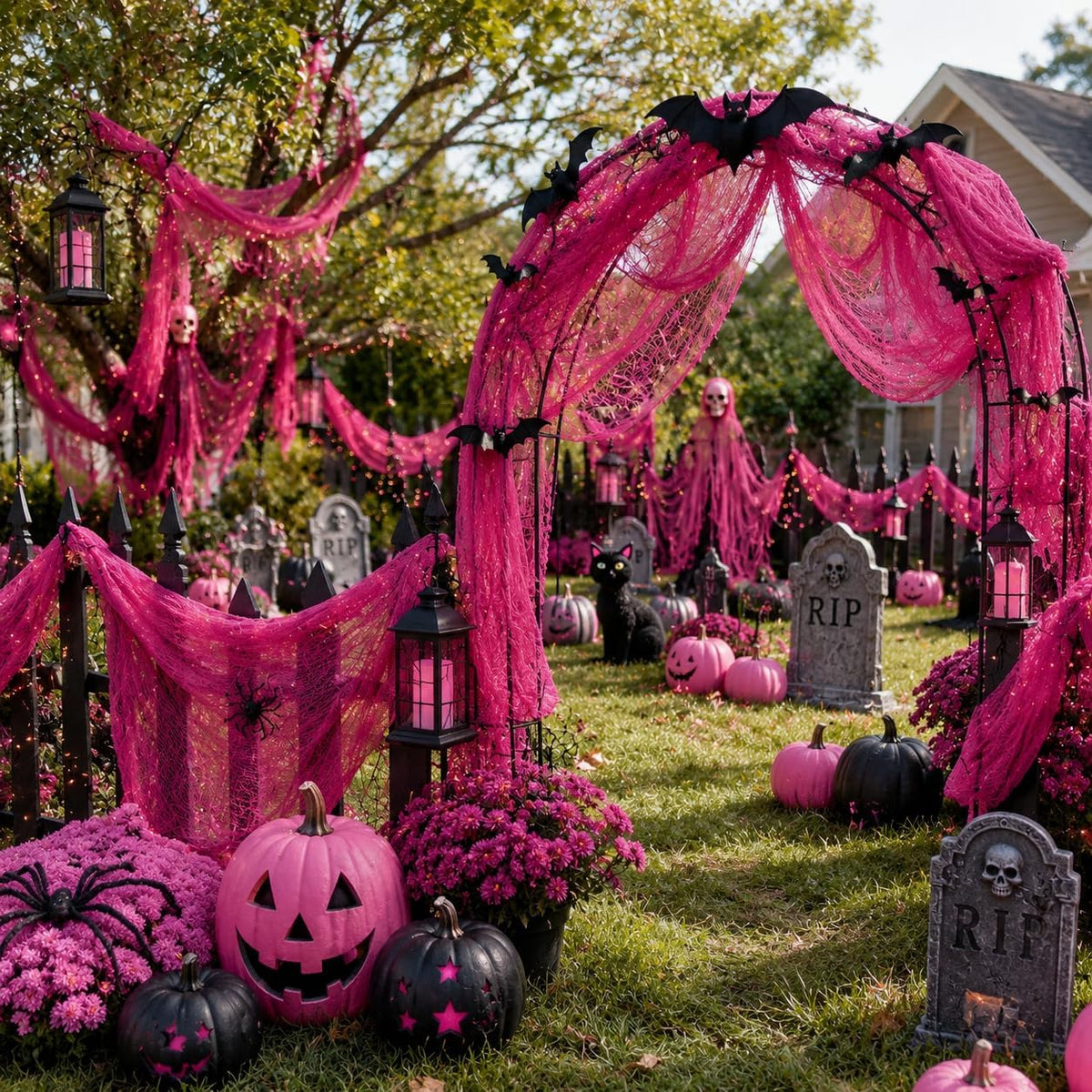 Set of 5 Pink Halloween Gauze Creepy Cloth Fabric Tapestry Decor Decoration