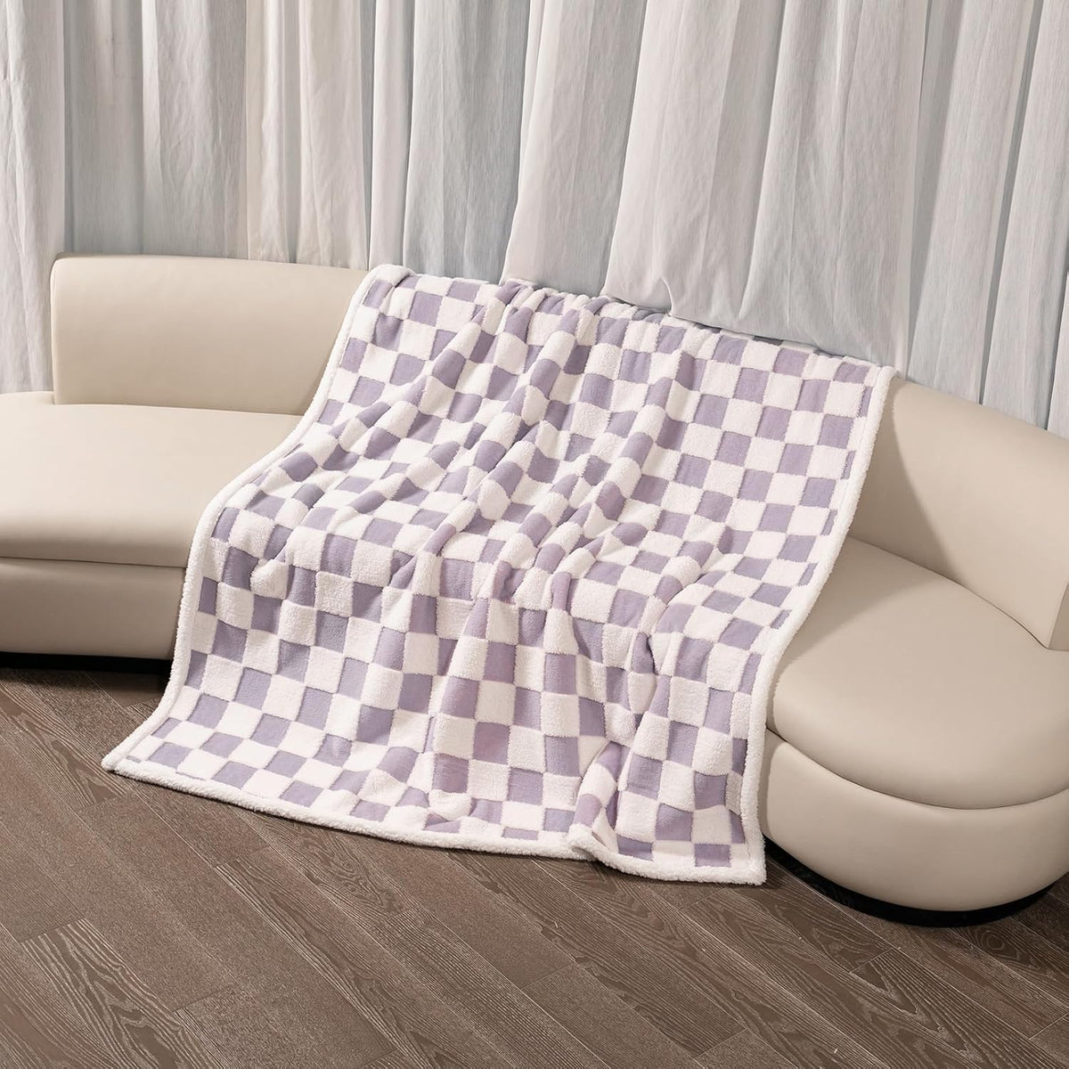 Waterproof Pet Blanket,Dog Bed Covers Couch Sofa Stylish Jacquard Pets Throw Blankets for Puppy Cats Washable Reversible Furniture Protection Covers (Purple Check,S)