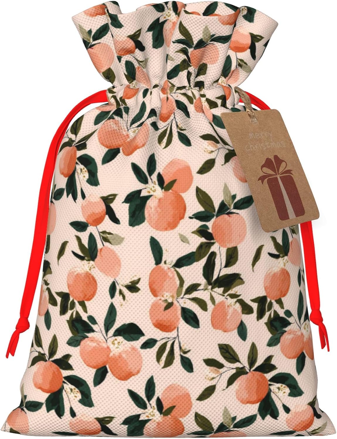 Qewfoju Fruits Peach 2 Pattern Holiday Gift Bags Christmas Burlap Gift Bags Drawstring for Wedding Party Favors Xmas Gifts Couple Shower Medium