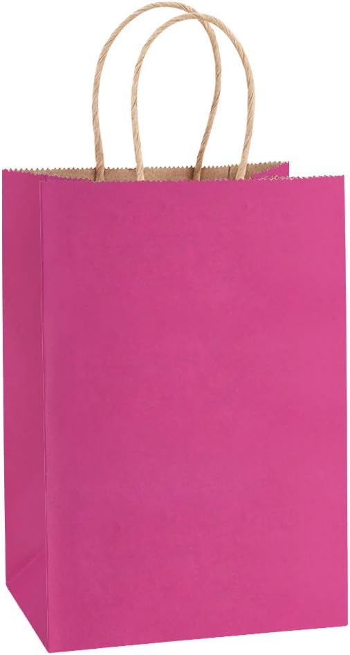 Small Gift Bags with Handles 5.25x3x8 Inch Pink 25 Pack