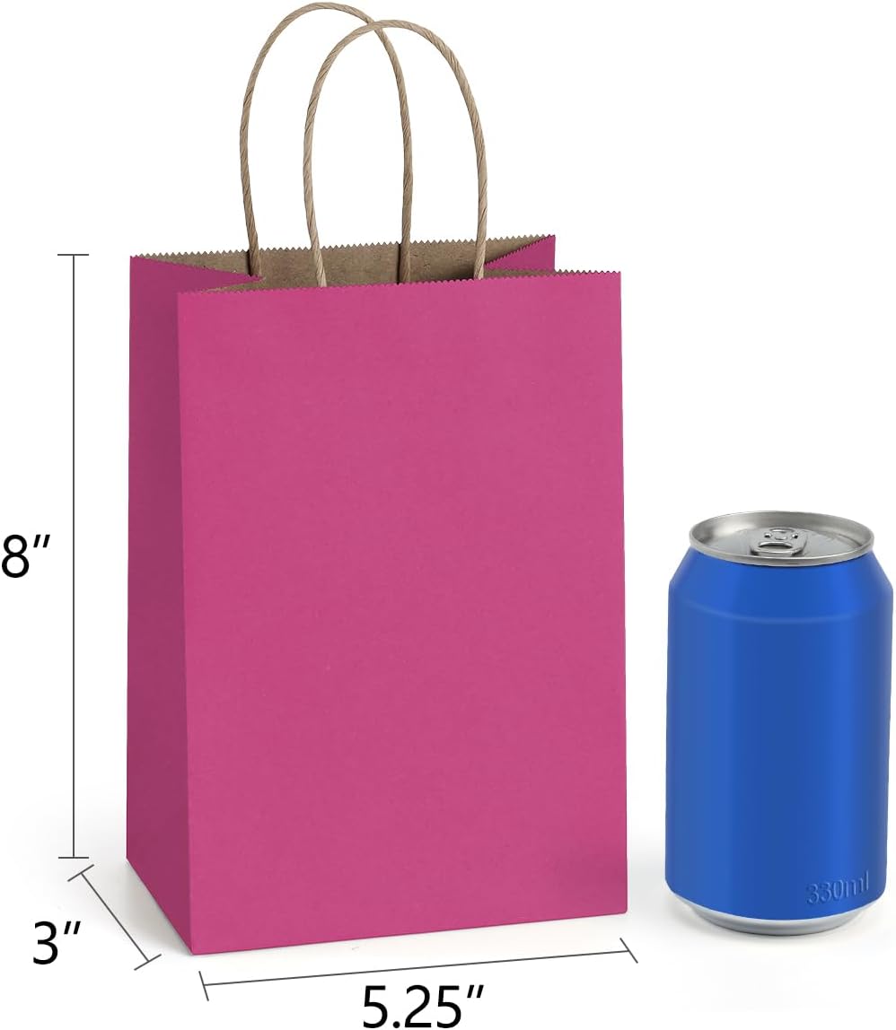 Small Gift Bags with Handles 5.25x3x8 Inch Pink 25 Pack