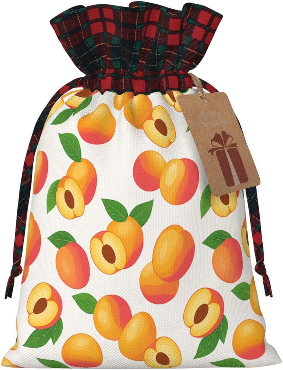 Dyale Fresh Peach Fruit Christmas Color Blocked Drawstring Linen Bun Gift Bags