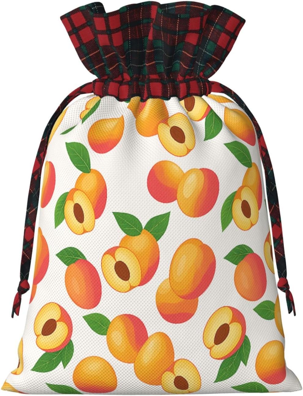 Dyale Fresh Peach Fruit Christmas Color Blocked Drawstring Linen Bun Gift Bags