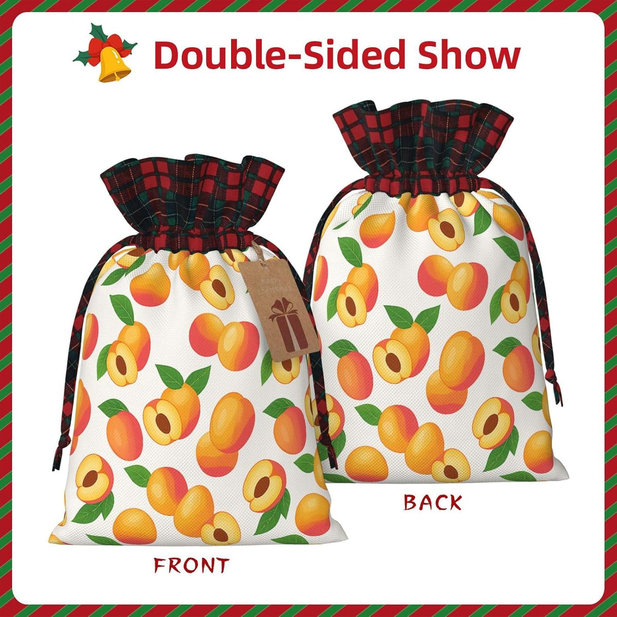 Dyale Fresh Peach Fruit Christmas Color Blocked Drawstring Linen Bun Gift Bags