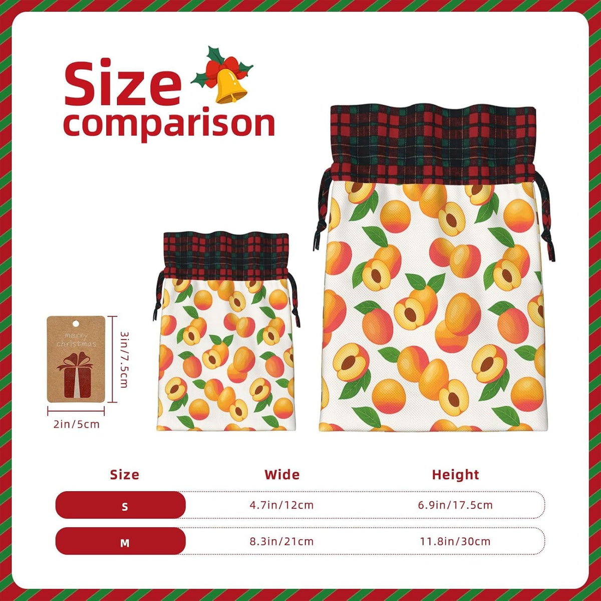 Dyale Fresh Peach Fruit Christmas Color Blocked Drawstring Linen Bun Gift Bags