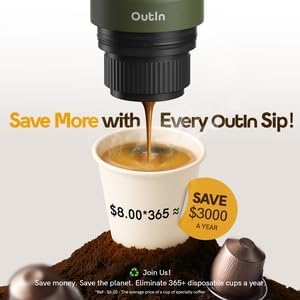 OutIn Nano Portable Electric Espresso Machine, Travel Coffee Maker | Self-Heating USB-C Car Coffee Maker for Ground Coffee & NS Capsules, Ideal for Camping, RV, Hiking and Office, Pearl White