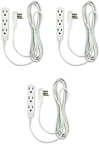 Flat Multiple Outlet Extension Cord 10 Ft for Indoor Use by Electes- UL-Listed 3-Prong Multi Extension Wire- Space-Saving Flat Angled Extension Cord- White- 3 Pack