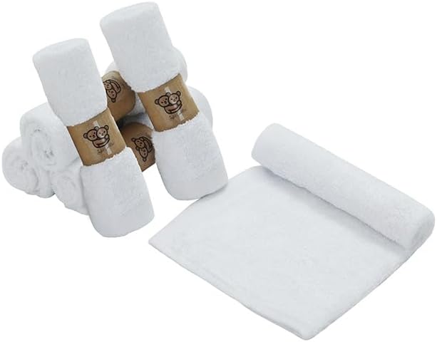 6 Pack Organic Baby Washcloths, Ultra Soft Premium Baby Bath Towels, Newborn Essentials Face Cloths, Perfect (Color - White)