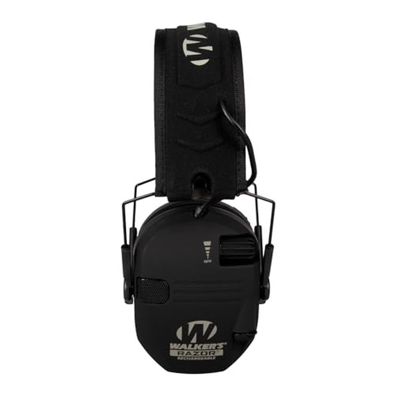 WALKER'S Razor Rechargeable Electronic Muff - HD Speakers 21dB NRR Compact Collapsible Hunting Shooting Hearing Protection Earmuffs, USB Charging Cable Included, Black