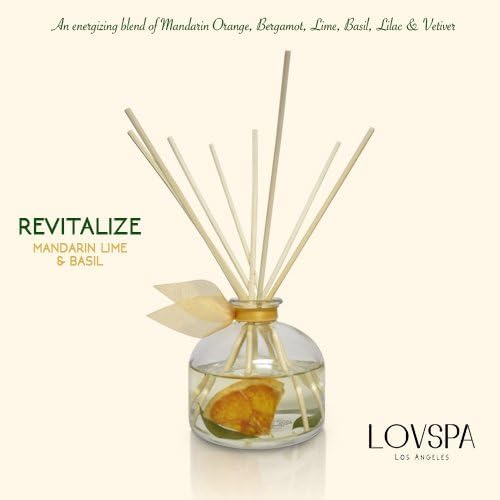 LOVSPA Reed Diffuser Set, Mandarin Lime & Basil Scented Oil Diffuser with Sticks, Home Fragrance Accessories for Bathroom Shelf Decor, Aroma Diffusers for Home or Office Desk, USA Made