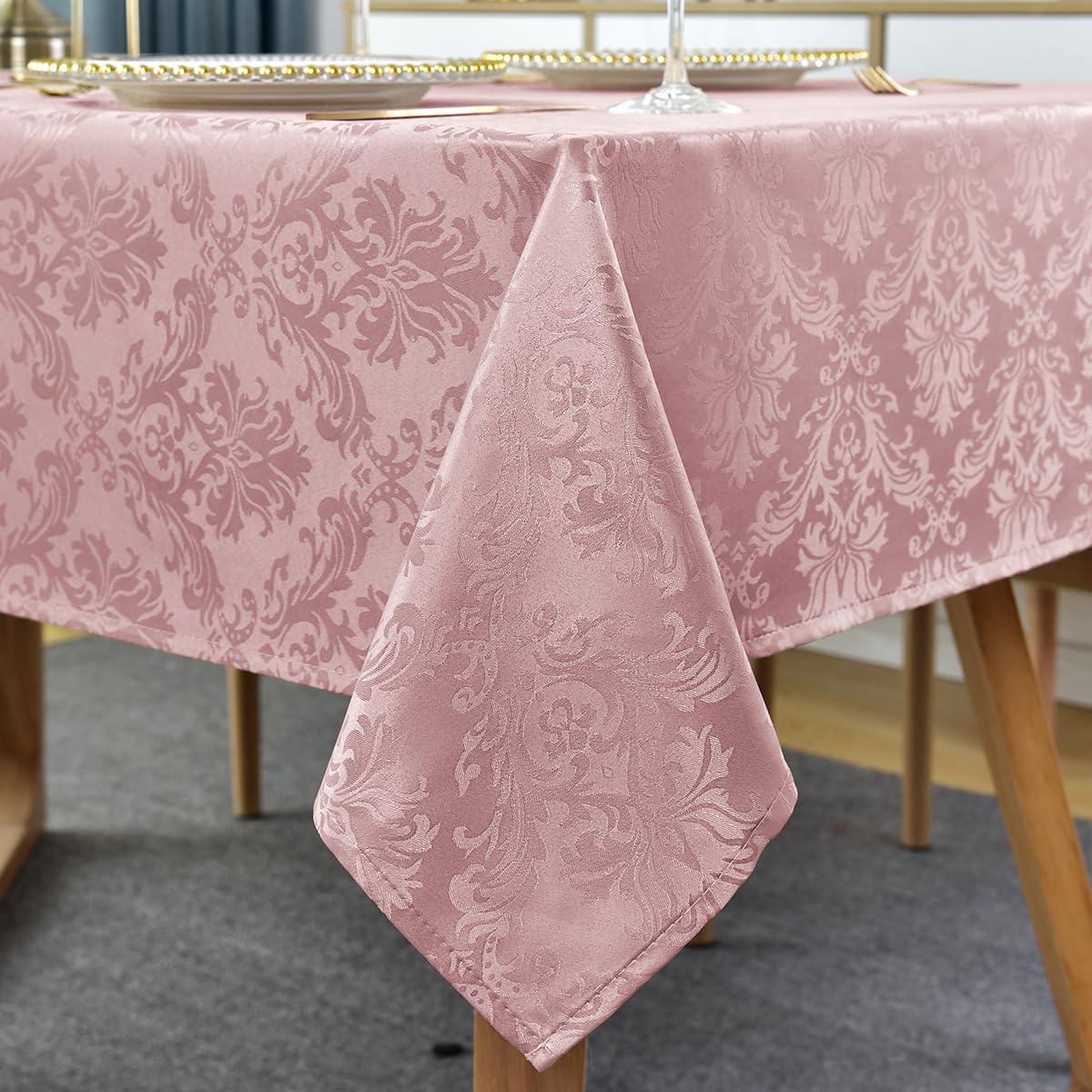 Floral Jacquard Tablecloth Rectangle 52 x 70 Inch, Pink