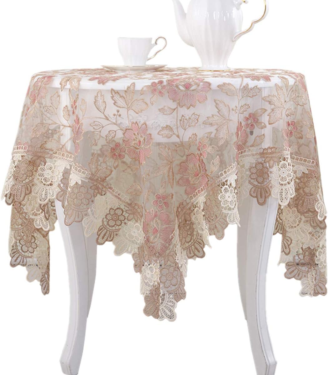 Lace Polyester Tablecloth Embroidery Rectangle Table Cloths for Party Wedding Kitchen Dining Home Decorations, 52 x 70 Inch, Pink