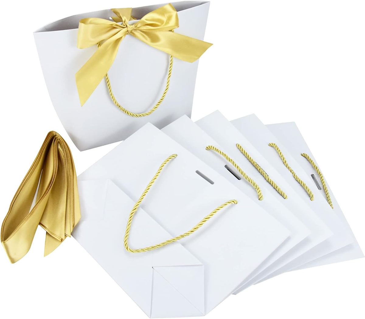 HUAPRINT Gift Bags with Handles,7.48×3.54×7.9 inches,Party Favor Bags with Bow Ribbon,12Pcs White Paper Bags for Birthday Wedding Bridesmaid Present Celebration Holiday