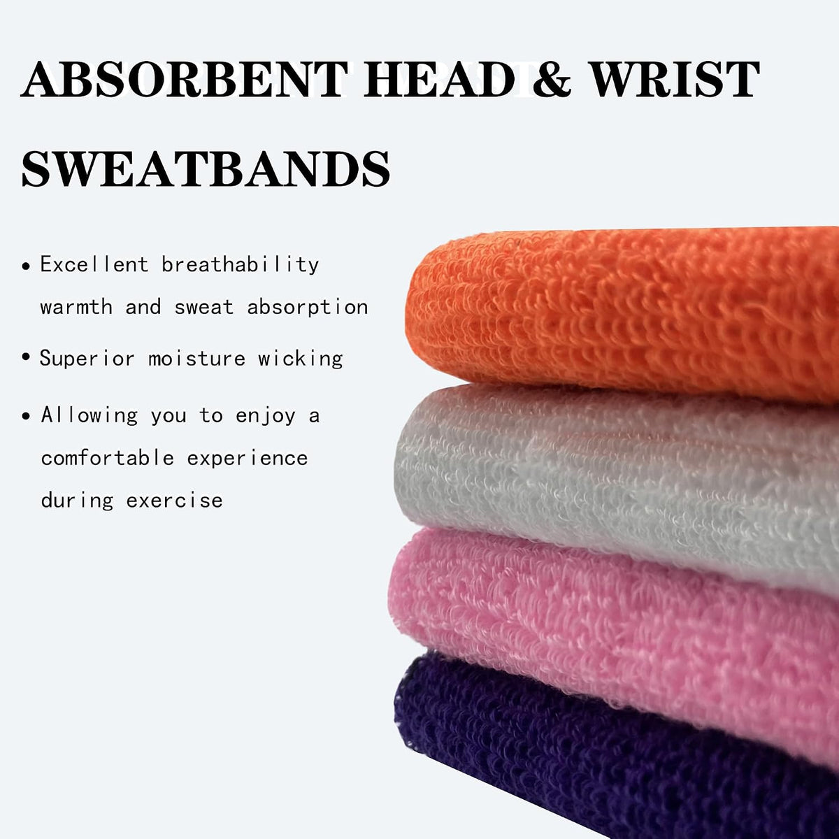 6 Pieces Sweatband Set Sports Headband Wristband Set, Moisture Wicking Athletic Sweatbands 4 Wrist Sweatband and 2 Headbands, Terry Cloth Sweat Absorbing Head Band for Workout