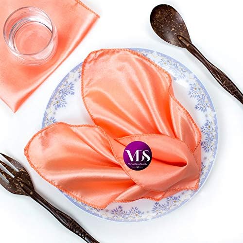 12 Pieces | Satin Napkins 20 x 20 Inch Square | Kitchen & Dinner Table Napkins Cloths Handkerchief for Restaurant Bistro Wedding Christmas Birthday Party Dinner Decoration (Peach)