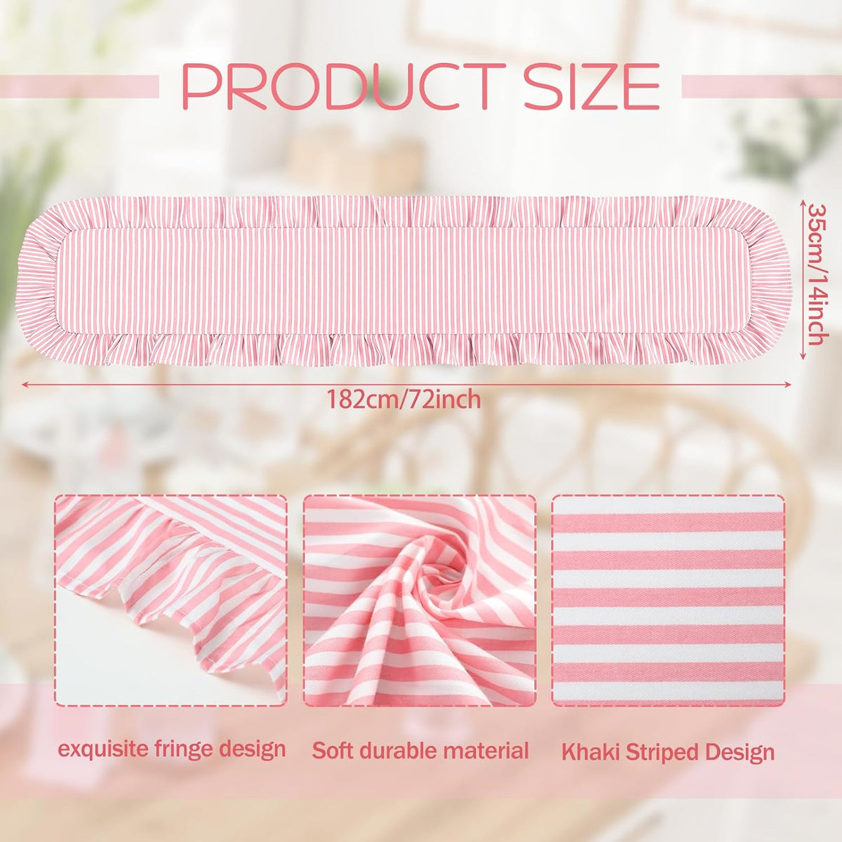 Pink Ruffled Table Runner 72", Vertical Stripe