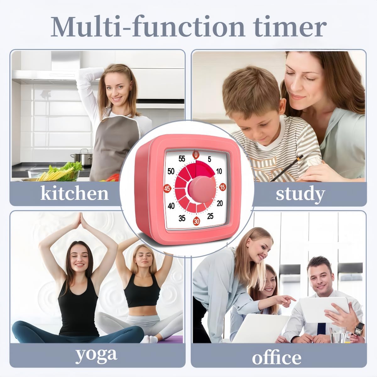 Visual Timer for Kids, 60-Minute Countdown Timer for Classroom Office Kitchen, Pomodoro Timer with Silent Operation，Time Management Tools with Colorful Pattern(Pink)