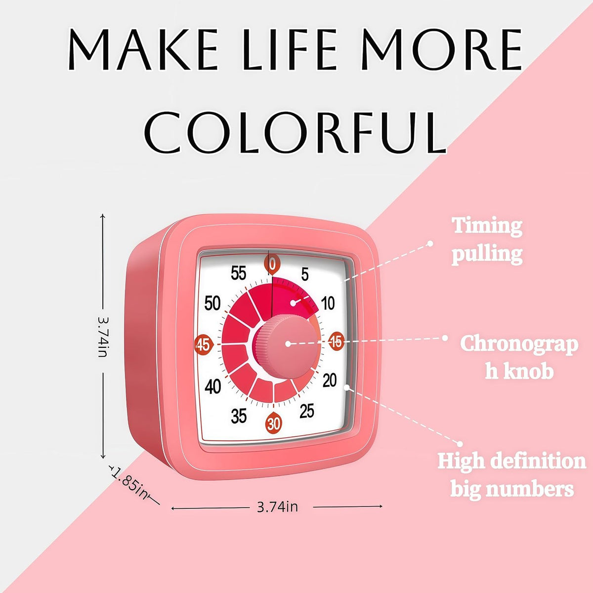 Visual Timer for Kids, 60-Minute Countdown Timer for Classroom Office Kitchen, Pomodoro Timer with Silent Operation，Time Management Tools with Colorful Pattern(Pink)