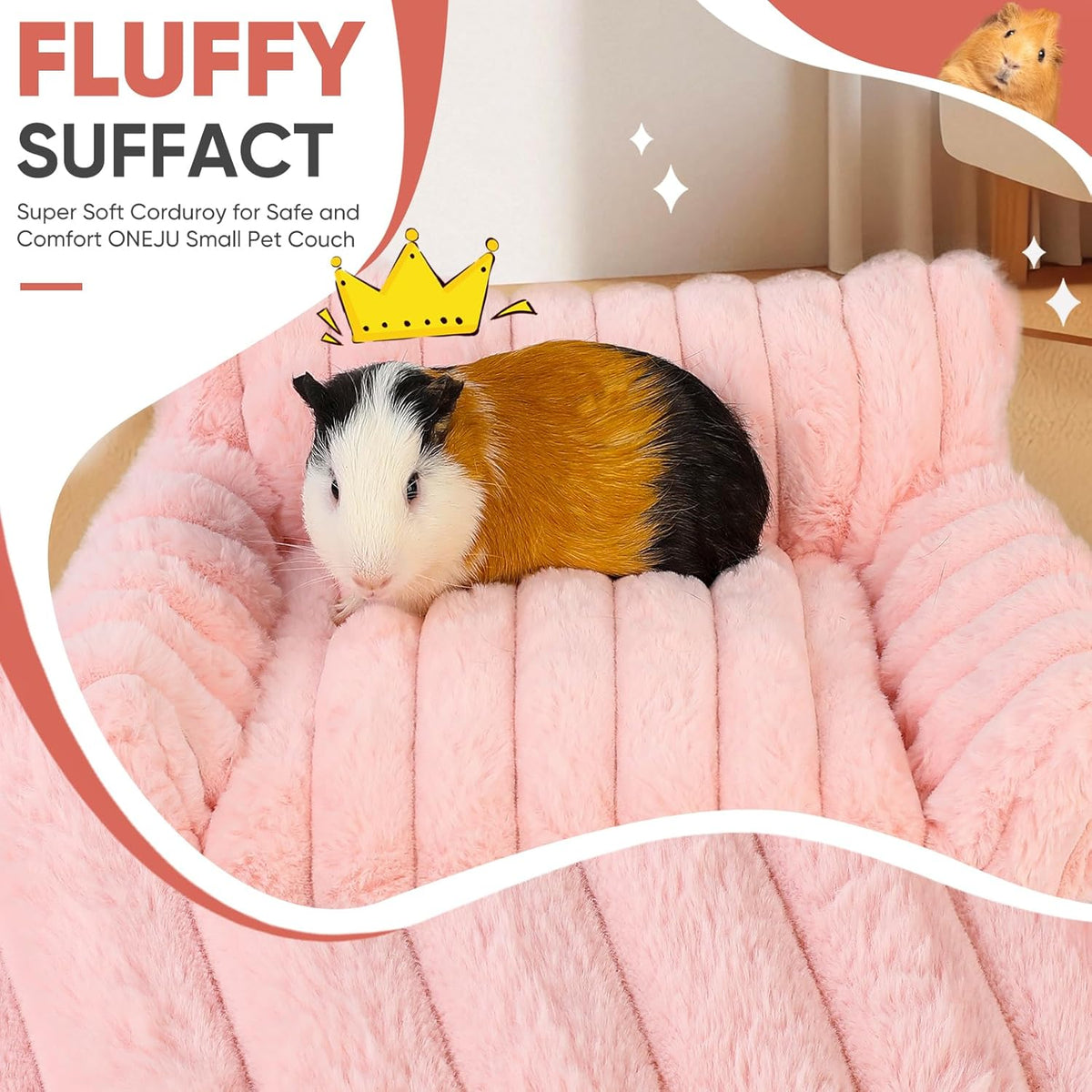 Guinea Pig Couch - Fluffy Small Pet Sofa with with Two Removable Washable Covers, Guinea Pig Bed with Stuffed Arms and Back, Super Cozy Corduroy Fleece, Pink and Dark Gray Respectively