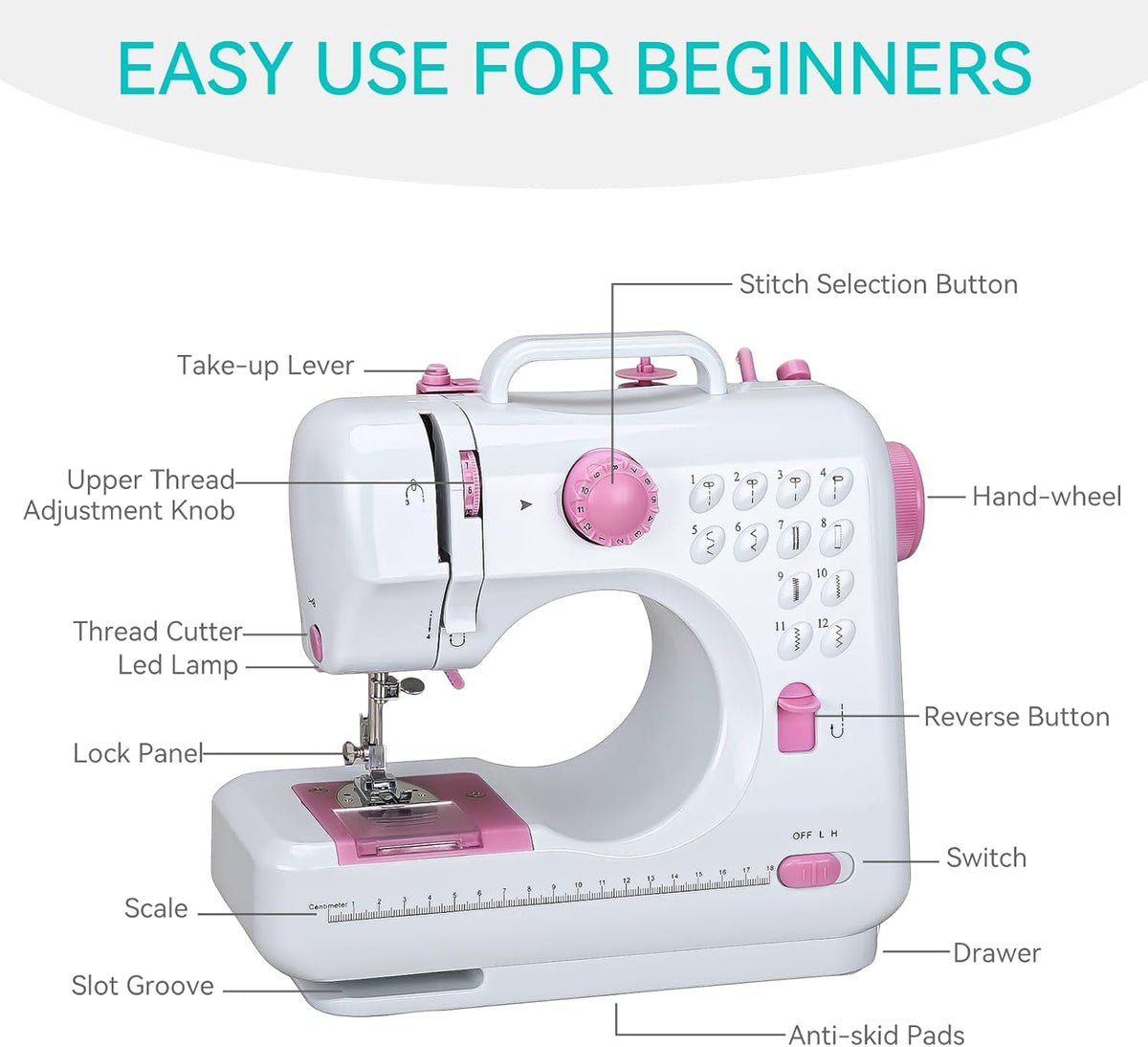 Mini Sewing Machine for Beginners, Portable with Dual Speed, 12 Stitches, Foot Pedal and Accessories Kit for Home Quick Repairs DIY Crafts & Gift, Pink