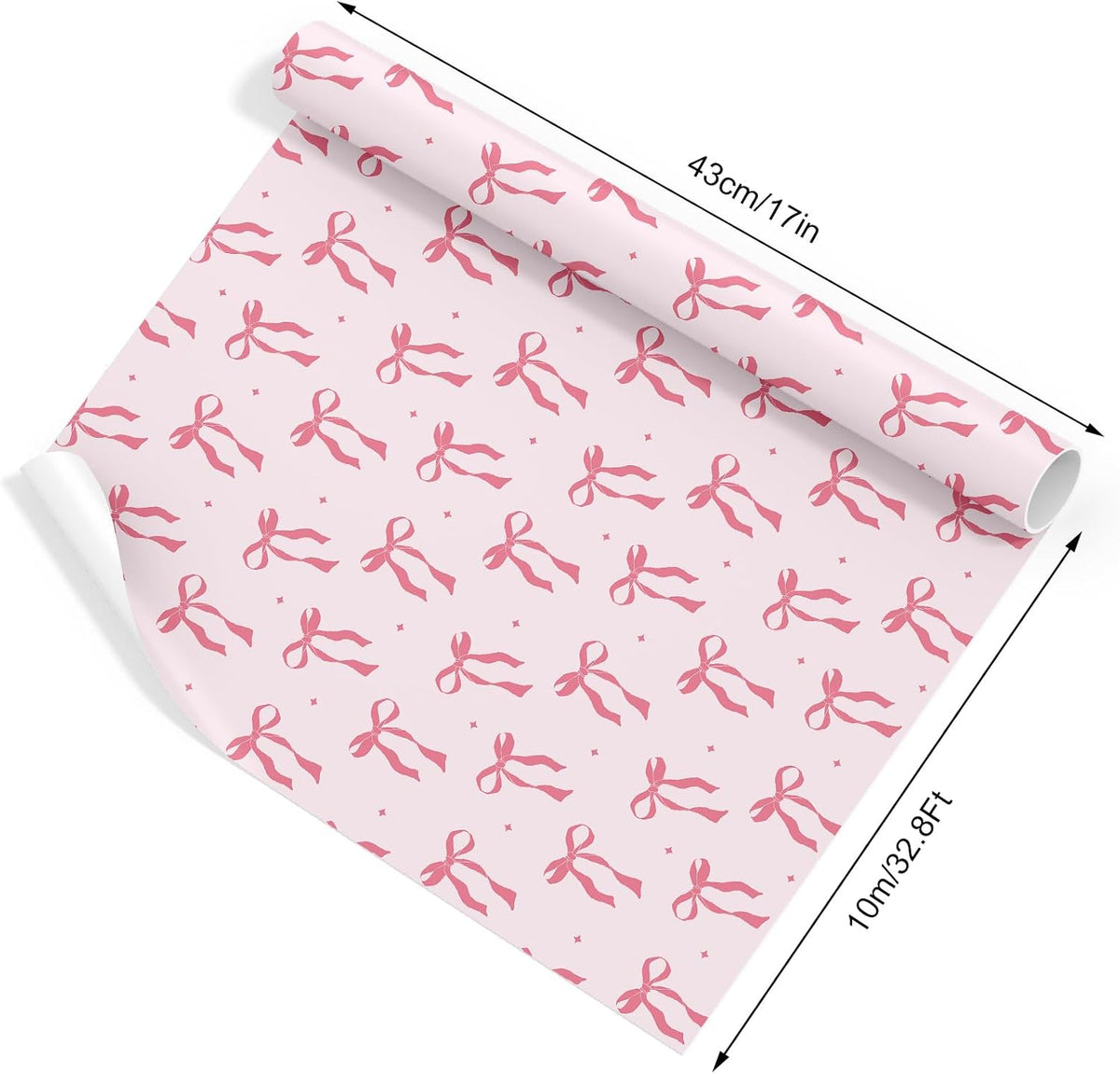 Pink Coquette Bow Wrapping Paper -Mini Roll- 17 In x 32.8 Ft Cute Bowknot Wrap Paper Bowtie Craft Papers for Valentine Wedding Girls Birthday Party Gift Packing Supplies