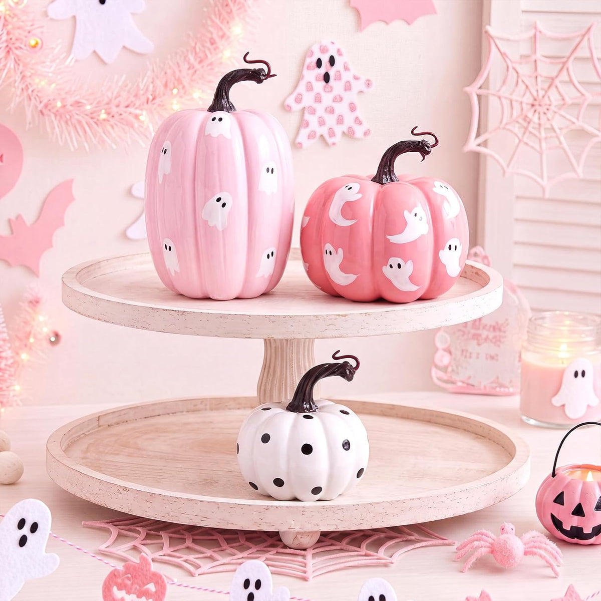 3 Pcs Pink Halloween Pumpkin Decoration Fall Artificial Foam Pumpkins