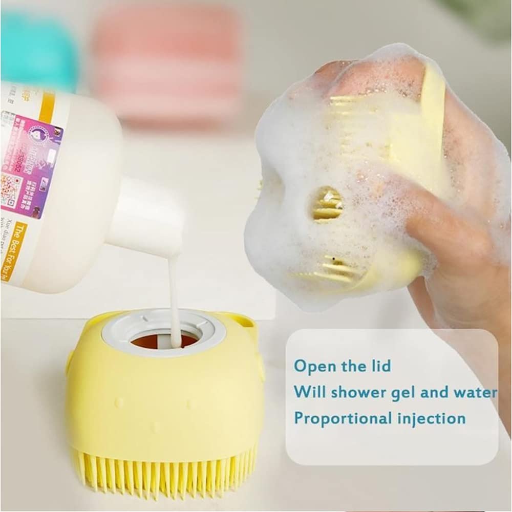 Dog Brush – Cat Brush – Shampoo Dispensing Scrubber – Soft Silicone Design – Hanging Loop – For All Skin Types – Grooming, Deshedding and Exfoliating, Pink