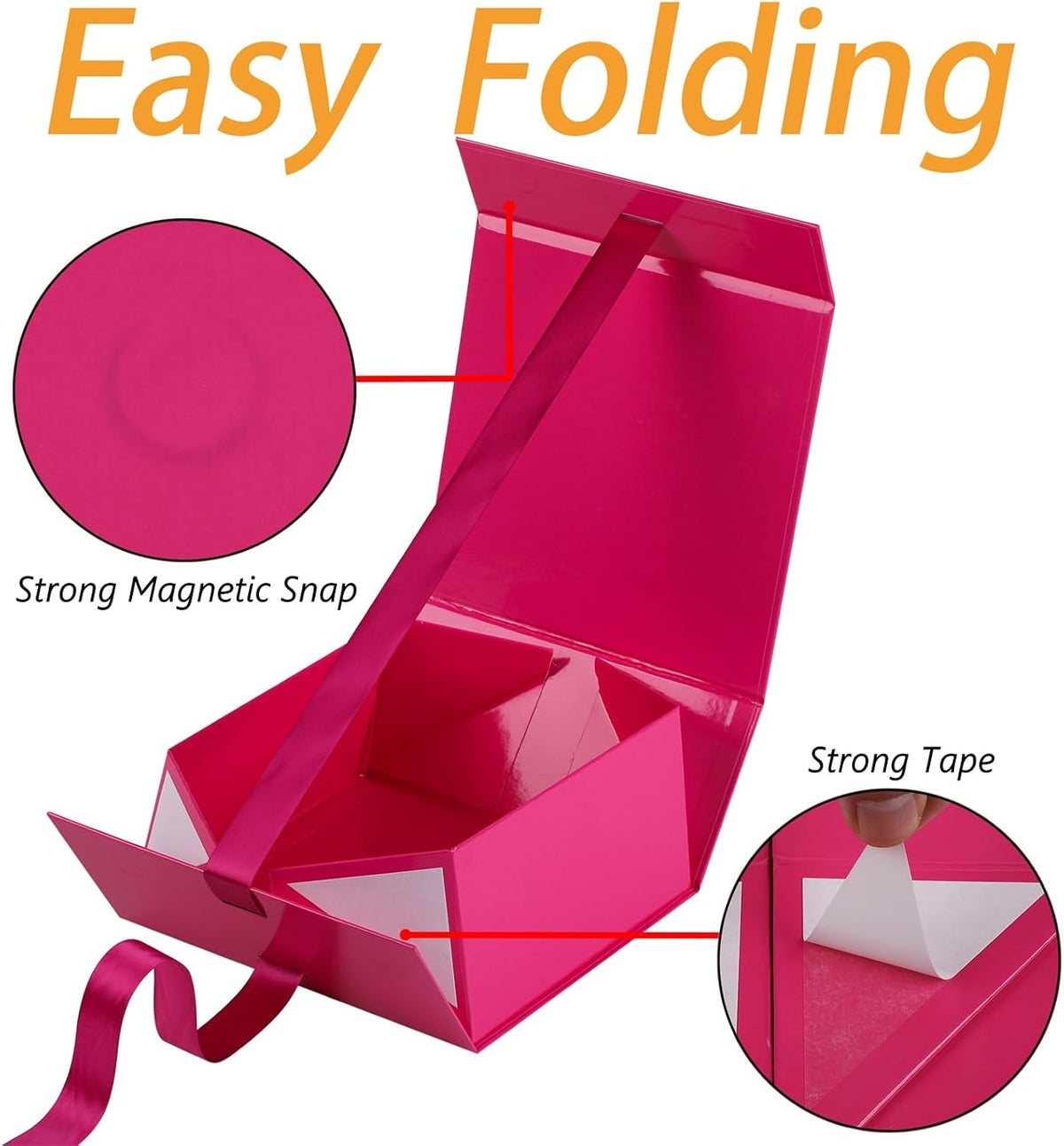 Bright Pink Gift Box,6x6x3 Inches Gift Boxes with Lids for Presents with Magnetic Closure and Ribbon for Wedding,Storage,Birthday