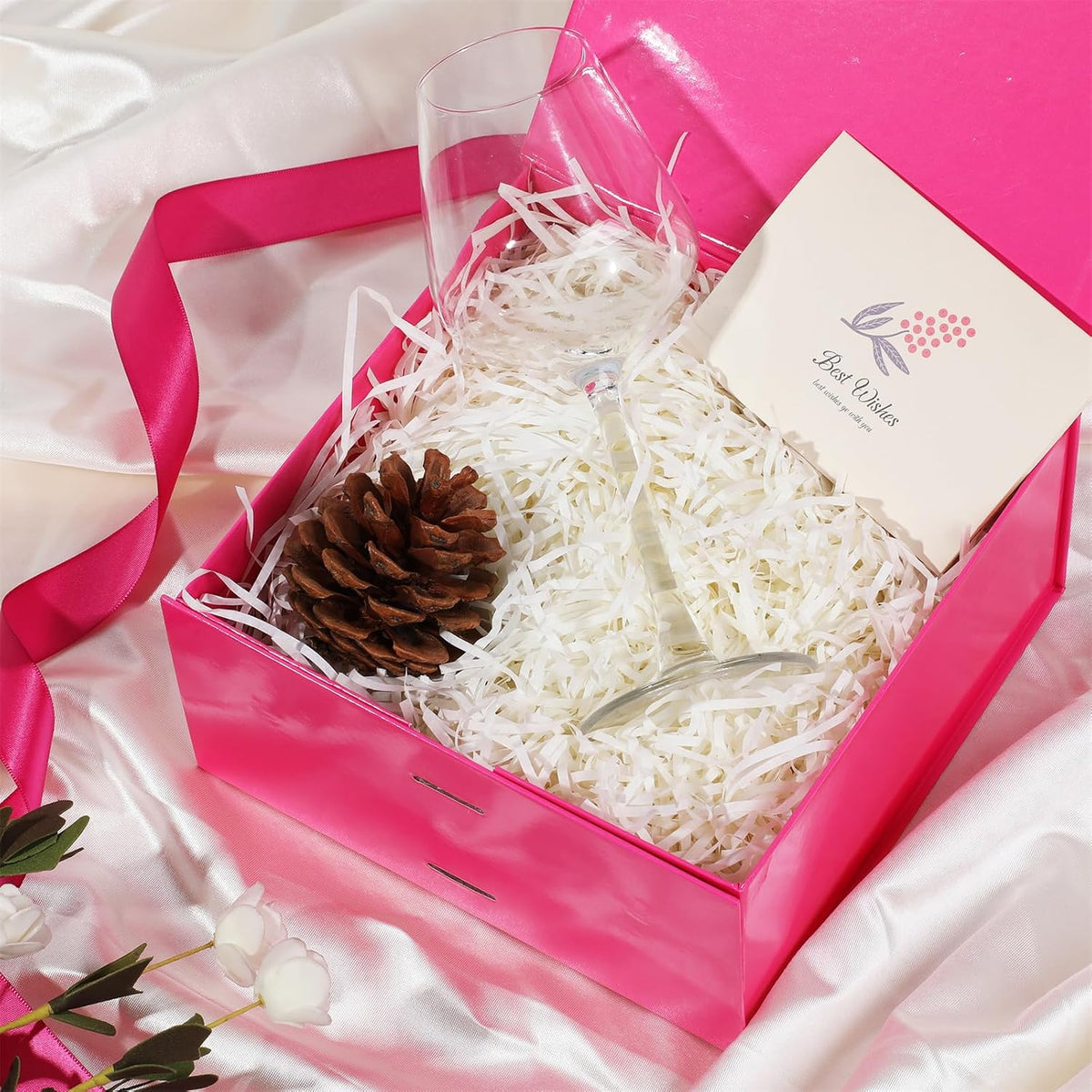Bright Pink Gift Box,6x6x3 Inches Gift Boxes with Lids for Presents with Magnetic Closure and Ribbon for Wedding,Storage,Birthday