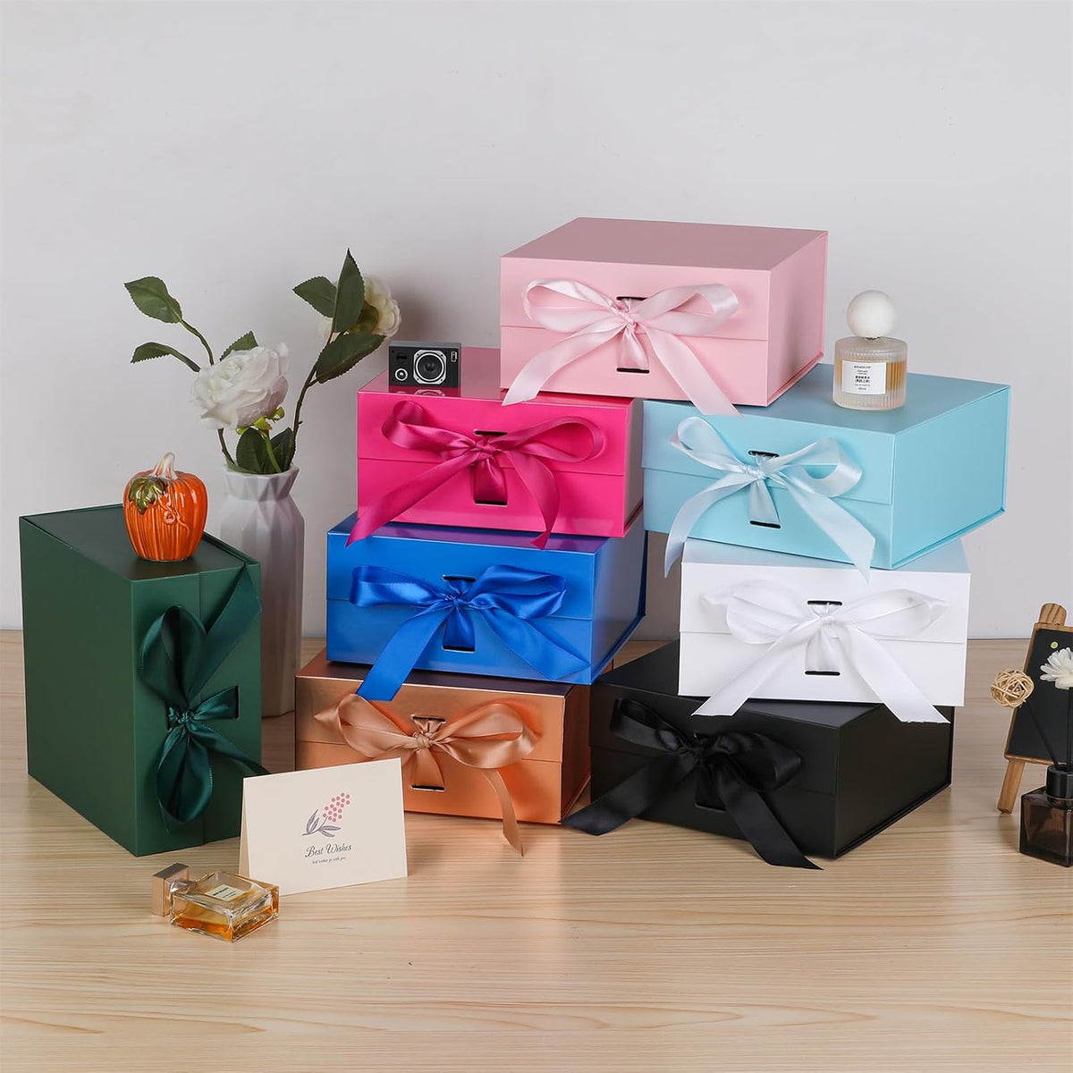 Bright Pink Gift Box,6x6x3 Inches Gift Boxes with Lids for Presents with Magnetic Closure and Ribbon for Wedding,Storage,Birthday