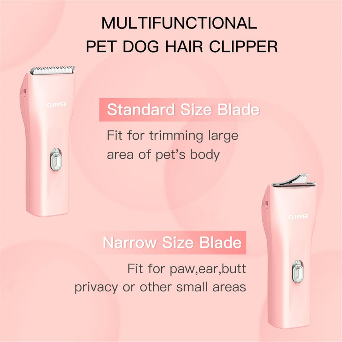 2 in 1 Prowerful Home Professional Dog Grooming Kit Clipper Low Noise USB Rechargeable Gifts for Dog Cat Pink,MTS006