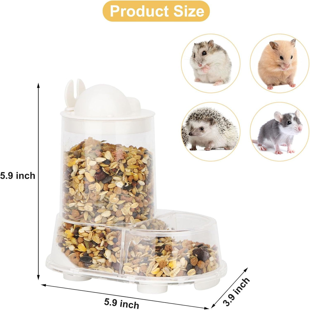 Wontee Hamster Feeder Food Bowl Automatic Dispenser for Dwarf Syrian Hamsters Mice Gerbils Rats or Other Similar-Sized Small Pets