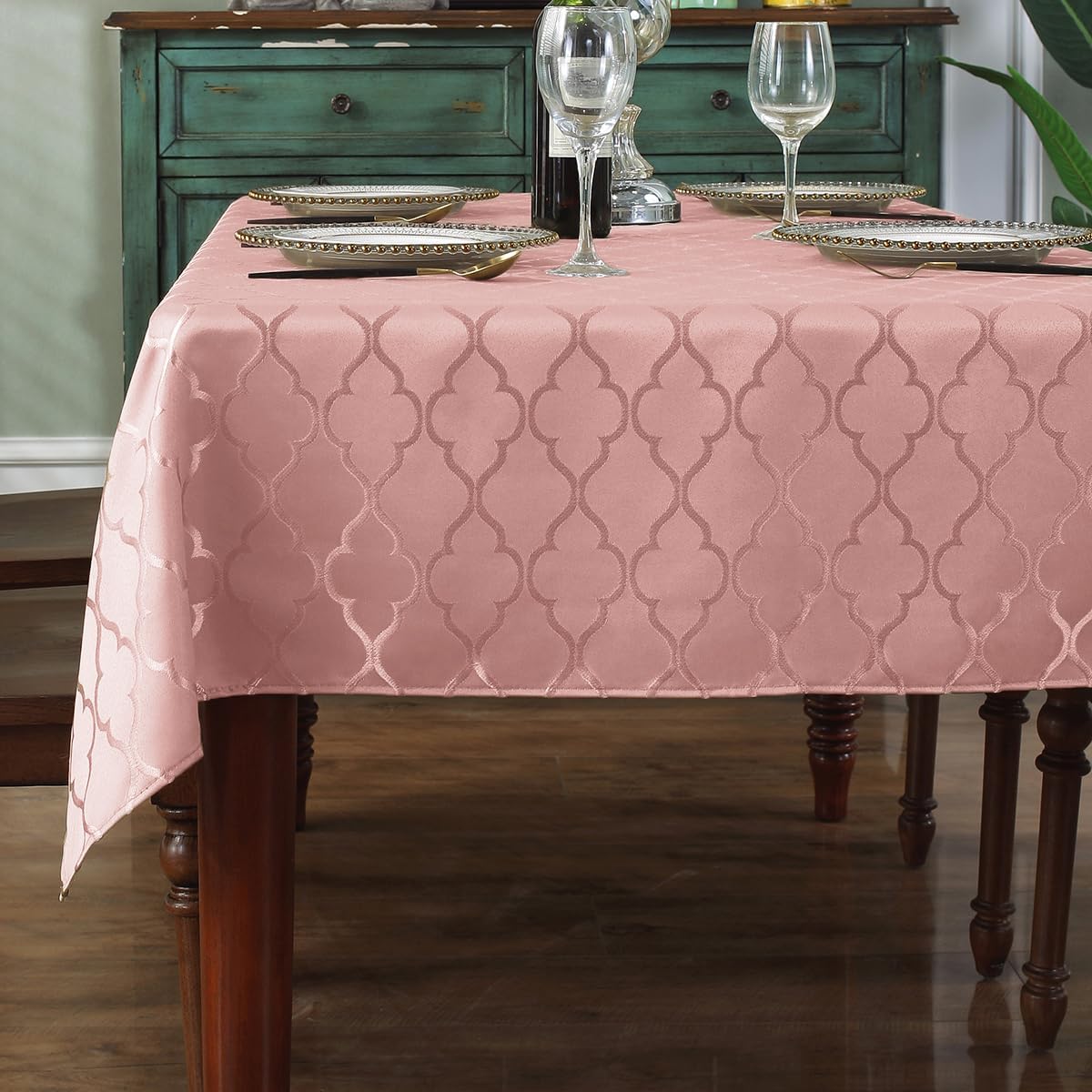 Pink Tablecloth Rectangle Jacquard, 60" x 84" Table Cloth