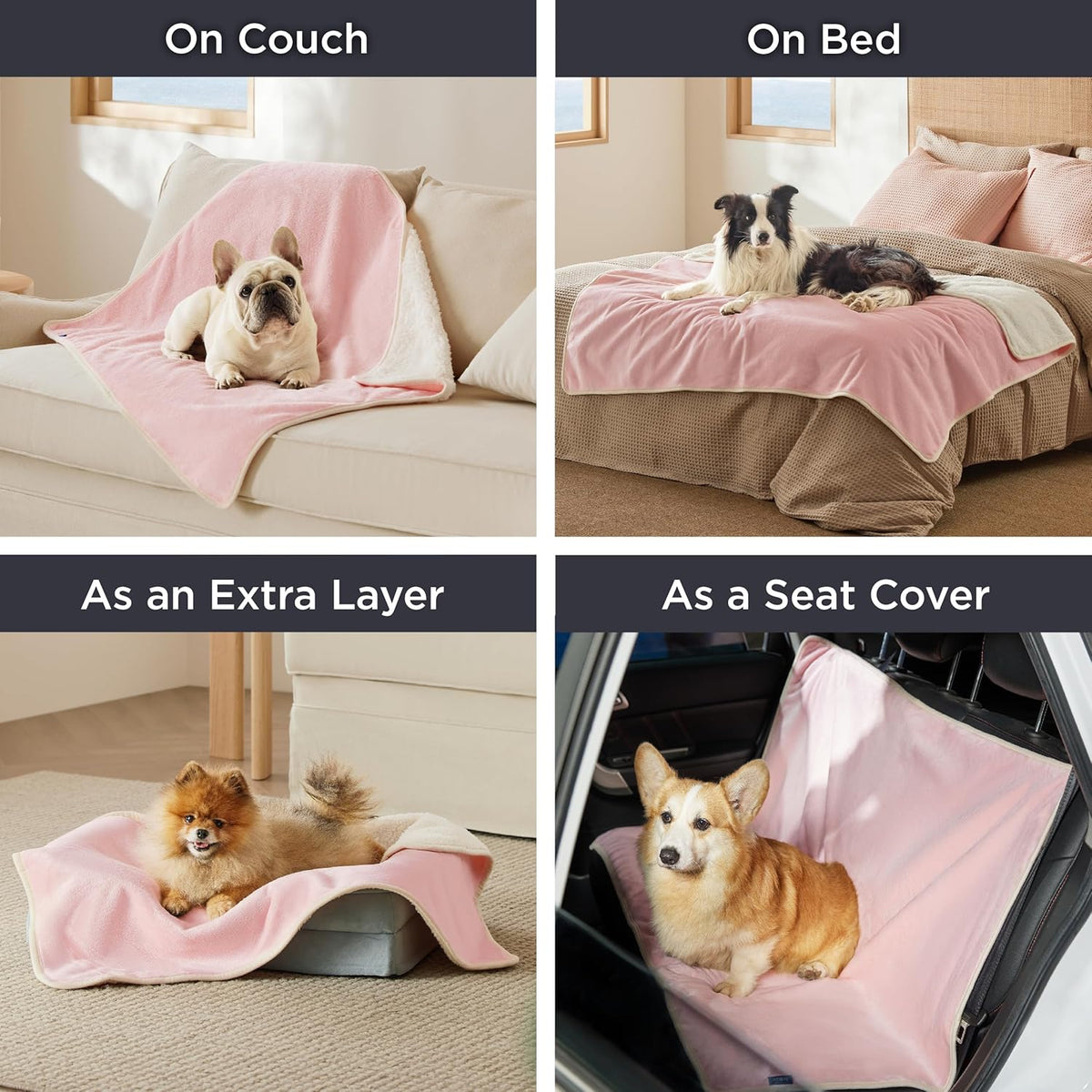 Bedsure Waterproof Dog Blankets for Extra Large Dogs - XL Cat Blanket Washable for Couch Protection, Sherpa Fleece Puppy Blanket, Soft Plush Reversible Throw Furniture Protector, 50"x60", Pink