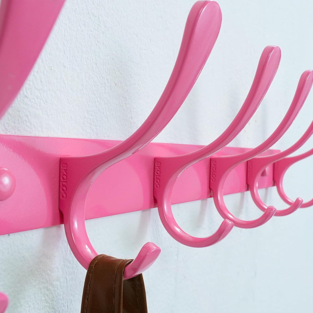 Wall Mounted Coat Rack - 6 Hooks, Pack of 2, Heavy Duty, Stainless Steel, Metal Wall Hanger, Sturdy Coat Hooks for Hanging Coats, Jackets, Clothes, Hats - Pink