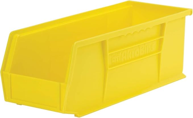 Akro-Mils 30234 AkroBins Plastic Storage Bins, Space-Saving Stackable Bins for Garage, Pantry, Craft Organization, 15" x 5" x 5", Yellow, 12-Pack