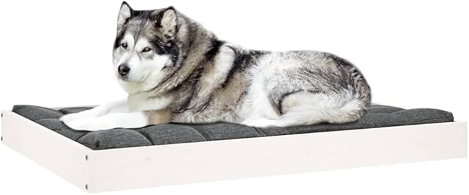 Elevated Dog Bed with Solid Pine Wood Frame, Orthopedic Support for Medium Breeds, Easy-Clean White Finish, Durable Pet Furniture for Indoor Use