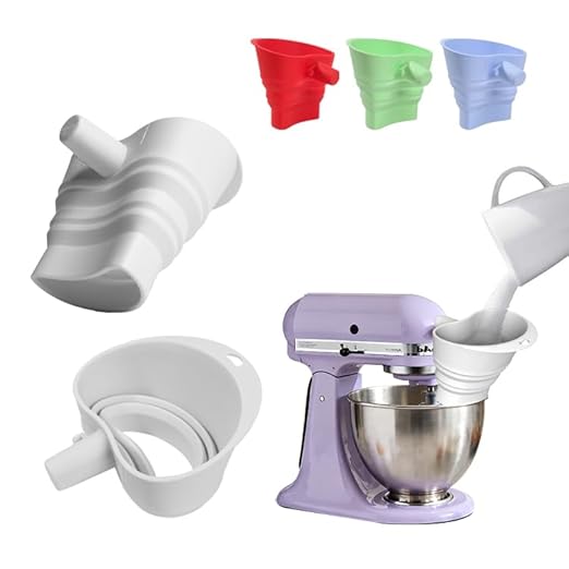 Flour Funnel for Kitchen Aid&Cream Scraper Set, Silicone Food-Grade | Stand Mixer | Leak-Proof Large Capacity Collapsible Design (White, Ordinary * 1 + Cream Scraper Set)