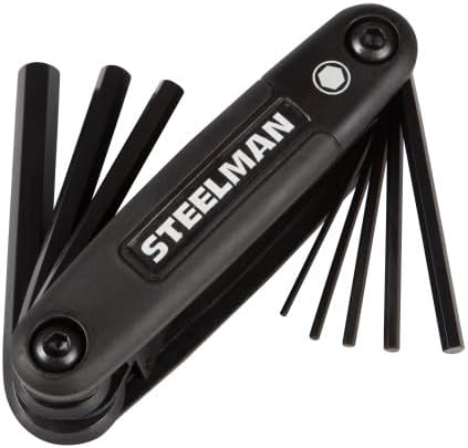 Steelman Portable Folding Hex Key Wrench Metric Multi-Tool, Set Includes 1.5, 2, 2.5, 3, 4, 5, 6, and 8mm Sizes, Chamfered Ends, Steel, Corrosion-Resistant Black Oxide Coating (Case of 6)