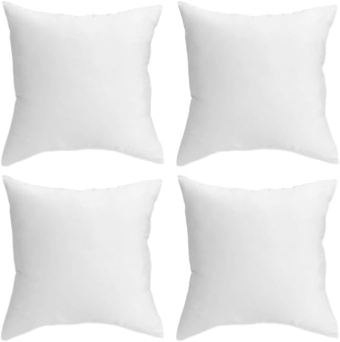 QUBA LINEN 22 x 22 Throw Pillow Insert - Pack of 4 White, Down Alternative Pillow Inserts for Decorative Pillow Covers, Throw Pillows for Bed, Couch Pillows for Living Room