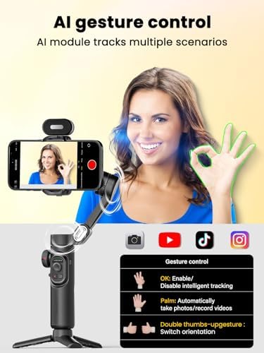 XE AI Version, Gimbal Stabilizer for Smartphone, NO APP AI Tracking, Magnetic RGB LED Light, 7 Color Temperature